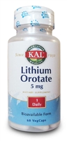 Lithium Orotate by KAL - 60 Vegetarian Capsules - 1 Bottle